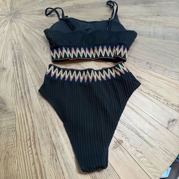 black one textured bikini high waisted size small - Picture 3 of 4